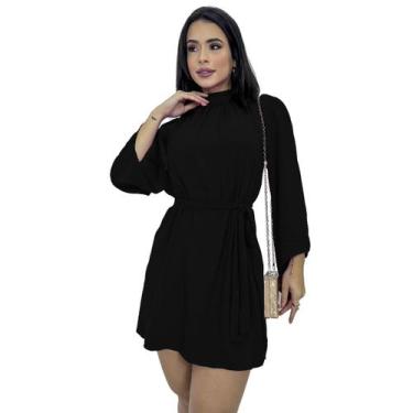 Imagem de Vestido Feminino Soltinho Manga Longa Flare Cinto Social - SWISS BOUTI