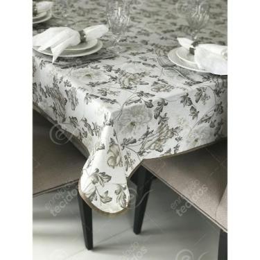 Imagem de Toalha de Mesa em Gorgurinho Floral Cinza, 1,50 x 1,50