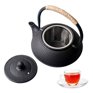Imagem de Hwagui - Bule de chá de ferro fundido japonês com infusor de aço inoxidável para folhas soltas de chá e saquinhos de chá, chaleira de ferro fundido, seguro para fogão, 600 ml