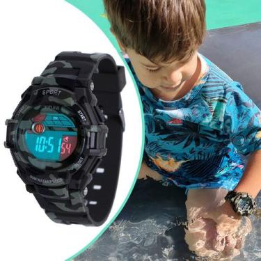 Imagem de Relógio Verde Camuflado Infantil com Cronometro Barato a Prova  D'água