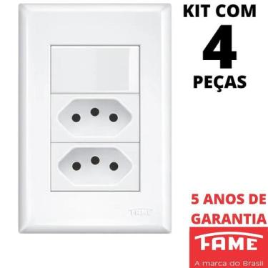 Imagem de 4un Interruptor Simples 16A e Tomada Dupla Padrão 2P+T 10A Com Placa E
