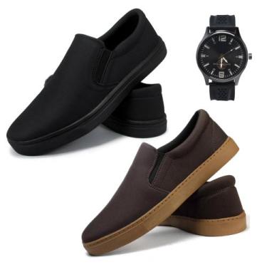 Imagem de 2 Sapatenis Masculino Alpargata Iate Elástico Slip On Relógio - Atria 