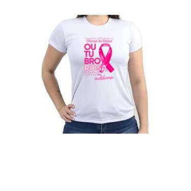 Imagem de Camisa Básica Branca Personalizada Outubro Rosa Tecido 100% Poliéster,