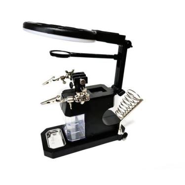 Imagem de lupa com garras jacaré 3 gavetas organizadoras lente com led e suporte