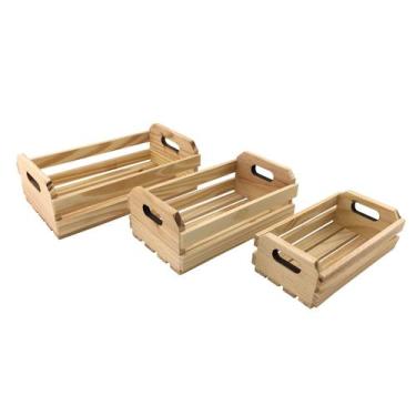 Imagem de Jogo de 3 Caixote Kaue Decoracao P M G Madeira Pinus - ATACADÃO DO ART