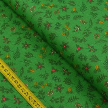 Imagem de Tecido Estampado para Patchwork - Natal: Azevinha Fundo Verde (0,50x1,