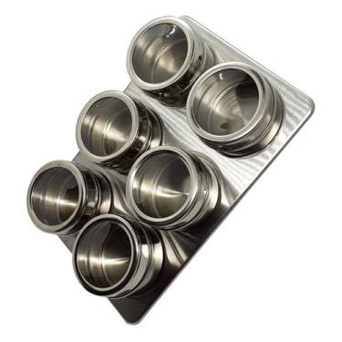 Imagem de 6 Potes Porta Tempero/condimentos Magnético Base Retangular - Generic