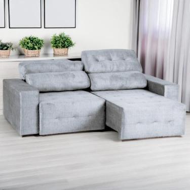 Imagem de Sofá Retrátil e Reclinável Évora 2,10m Veludo Prata D28 - SofásWeb