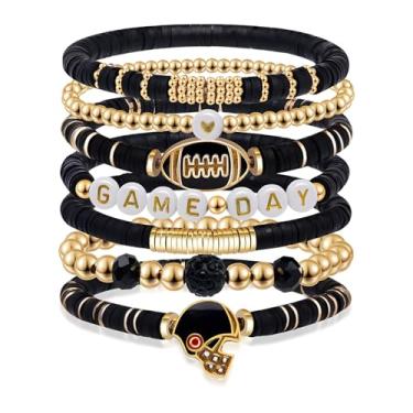 Imagem de Artlunar Pulseiras de Dia de Jogo Pilha de Futebol para Mulheres e Homens Empilháveis Pulseira de Berloque de Futebol Acessórios para Dia de Jogo, Roupa de Mãe, Joias, One Size, Contas de argila,