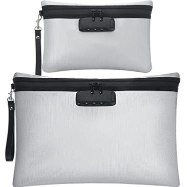 Imagem de Nezyo Bolsa de documentos segura à prova de fogo com cadeado 2 peças n bolsa impermeável com zíper para armazenamento A4 bolsa de arquivo de passaporte tablet, 35 x 25 cm e 16,7 x 25 cm (cinza)