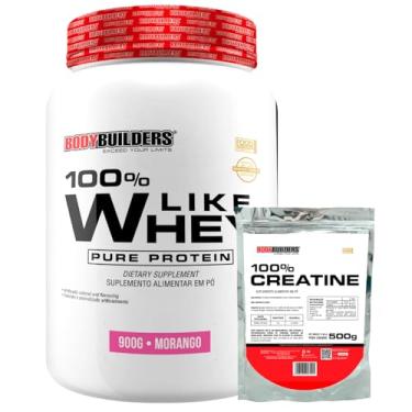 Imagem de Kit 100% Like Whey 900g + 100% Creatina 500g - BODYBUILDERS (Médio, Morango)