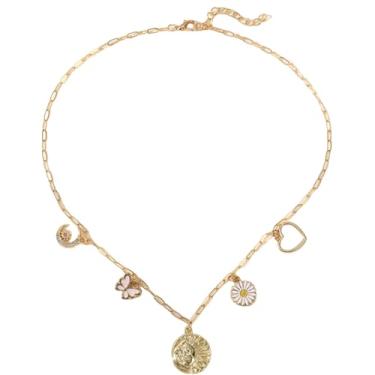 Imagem de Colar com pingente feminino delicado dourado com clipe de papel na moda, girassol, rosa, margarida, em forma de coração, sol, lua, estrela, borboleta, pingente, Zinco, Sem Pedra Preciosa