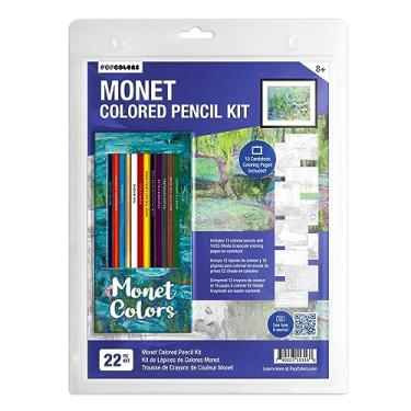 Imagem de Lápis de cor com tema Monet e páginas de colorir para amantes de arte | Conjunto de presente de 12 lápis de cor temáticos com nomes temáticos Monet e 10 páginas divertidas para colorir