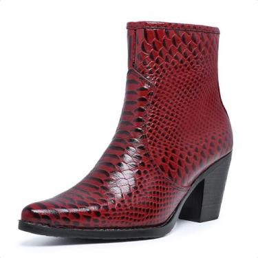 Imagem de Bota Bico Fino Feminina Country Texana Salto Scarpin Couro Cobra Verme