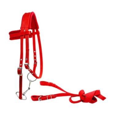 Imagem de Deevoka Freio de cavalo com rédea cabresto confortável equipamento equestre corda de chumbo versátil ajustável corda de condução de cavalo, Red S