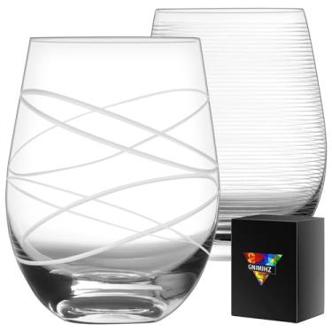 Imagem de Gnimihz Taças de vinho sem haste gravadas para vinho tinto ou branco (conjunto de 2), 510 g, taças de vinho grandes para Cabernet, Pinot Noir, Bordeaux, transparente, gravada-1