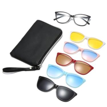 Imagem de Armação Oculos De Grau + 5 Lentes Clip On Magnetico Feminino