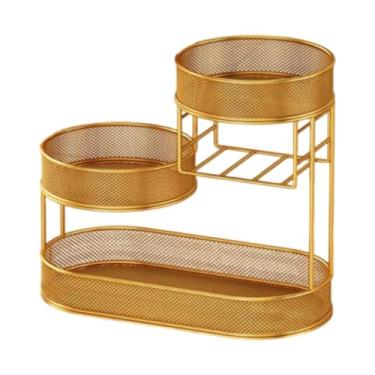 Imagem de FytStycale Suporte de cesta de arame de 3 camadas Fio de metal Cesta de frutas Cesta de pão Cesta de vegetais para vegetais, Ouro