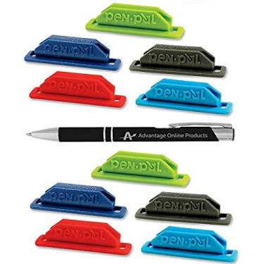 Imagem de Pacote com 10 suportes de canetas de cores sortidas com vantagem personalizada, caneta retrátil preta e cromada