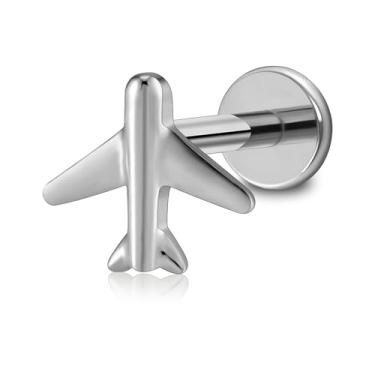 Imagem de FINE4U Brincos dourados para piercing traseiro plano para Helix Conch16G 6 mm 8 mm - ASTM F136 brincos de cartilagem de titânio, pino plano de aeronave, Titânio, Zircônia cúbica