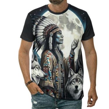 Imagem de Camiseta Cacique Indígena Chefe De Tribo Luar Com Lobos - Darkwood, 10