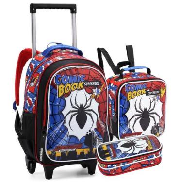 Imagem de Kit Mochila Rodinha Infantil Grande Menino Rodinha Escolar Resistente 