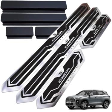 Imagem de Soleiras Aço Inox Creta 2025 com Vinil Adesivo Todas as versões (Platinum Preto Polido)