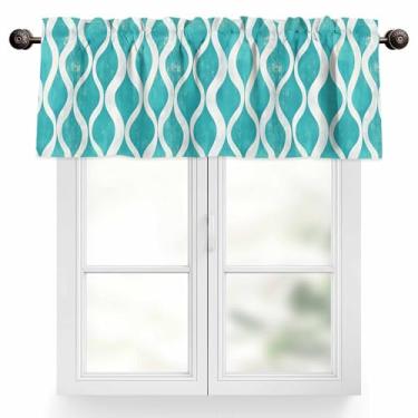 Imagem de Cortina para janelas abstrata branca azul ondulada haste bolso sanefa tratamentos de janela listras simples cortinas curtas para cozinha janelas sala de estar quarto decoração 106,66 x 30,5 cm