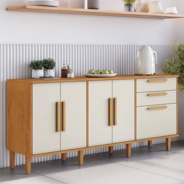 Imagem de Balcão 5 Portas 2 Gavetas Lorena 178,4x80,5x43cm Marrom/Off White