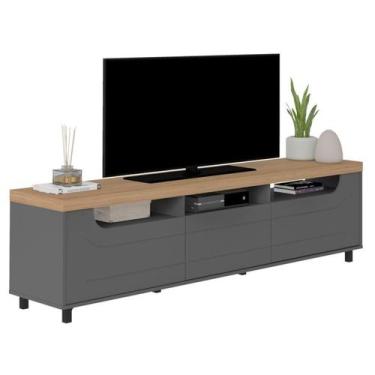 Imagem de Rack Sala de Estar Tv 75 Pol 200 cm 4442 Carvalho Grafite ARLY - Milan