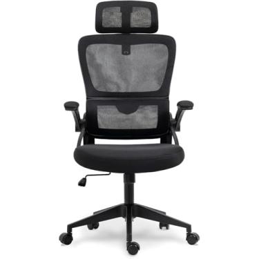 Imagem de Cadeira para Escritório Presidente Giratória Ergonômica, Com Design Moderno, Estofado Confortável, Apoio Lombar Ajustável, Base Reforçada, Rodízios Silenciosos e Ajuste De Altura (Preto)