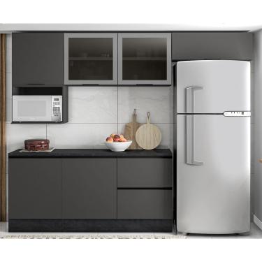 Imagem de Cozinha Modulada Etna 258cm 2 Portas de Vidro - Grafite Poliman