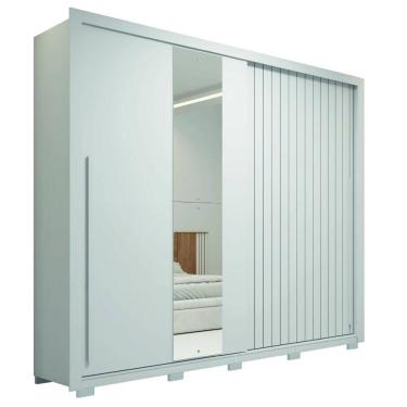 Imagem de Guarda Roupas Casal Com Ripado e Espelho 2 Portas 4 Gavetas Eloa Branco Caemmun