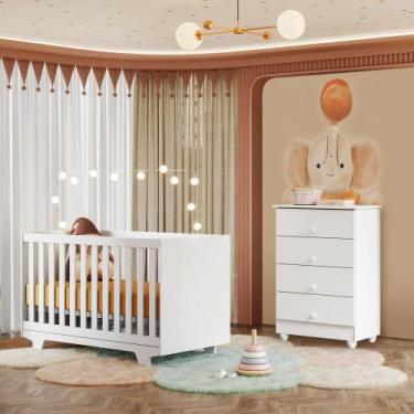 Imagem de Quarto de Bebê Berço Mini Cama e Cômoda com Colchão Nina Branco - Tigu