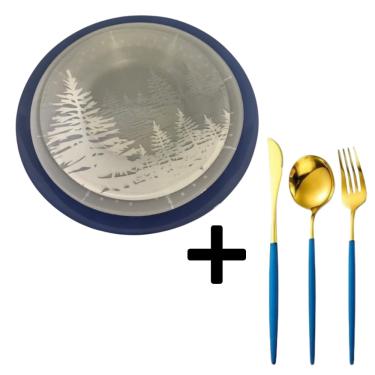 Imagem de Aparelho de Jantar 18 Peças + Jogo c/18 Talheres Slim Azul