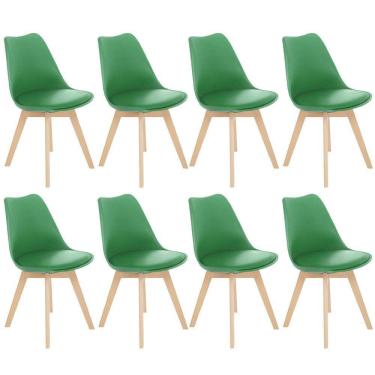 Imagem de Kit 8 Cadeiras Jantar Cozinha Leda Eames Com Assento Estofado Verde Bandeira