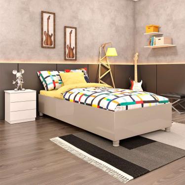 Imagem de Base para Cama Box Solteiro Mônaco Off White com Mesa de Cabeceira Veronna 3 gv Neve
