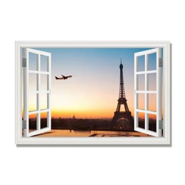 Imagem de Arte de parede em tela de janela aberta, impressão natural em tela, "Avião no céu 2.5 cm, decoração de parede de paisagem de janela, decoração de casa moderna. 40 x 60 cm-15,7 x 23,6 pol sem moldura