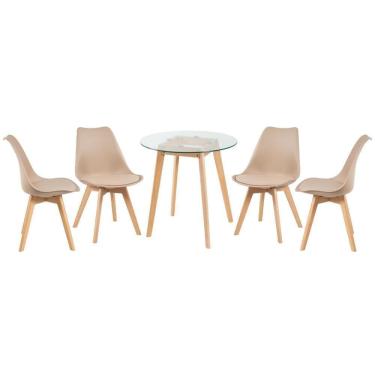 Imagem de Mesa Redonda Com Tampo De Vidro 70 Cm + 4 Cadeiras Leda Nude Nude