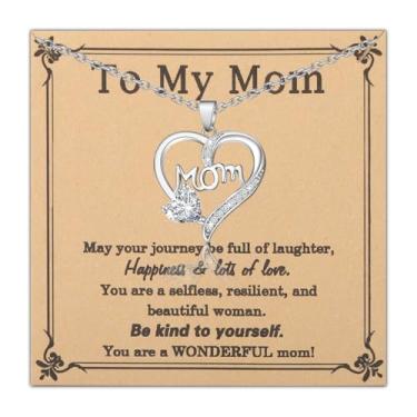 Imagem de FUSTMW Colar com pingente de coração para mãe, presente de filho e filha, mãe, presentes de agradecimento da mamãe, Small, Aço inoxidável, Sem Pedra Preciosa