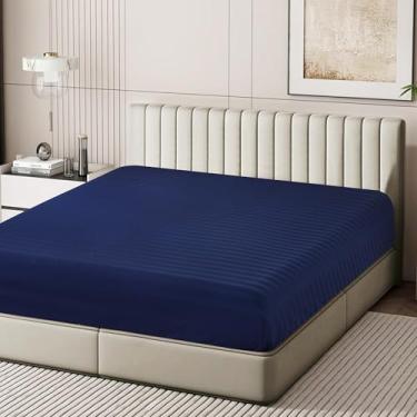 Imagem de Lençol de elástico 100% algodão egípcio California King Size, 600 fios, lençol de baixo de cetim com bolso profundo de 20,3 a 40,6 cm, macio, respirável, confortável e qualidade de hotel (Cal King