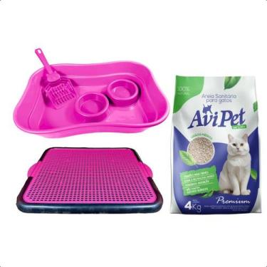 Imagem de Kit Gato Completo Bandeja Sanitária+Areia Grãos Médios 4kg - Avipet, R