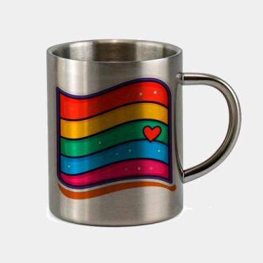 Imagem de Caneca de Inox Premium Prateada 400ml LGBT BANDEIRA AMOR LOVE - Criati