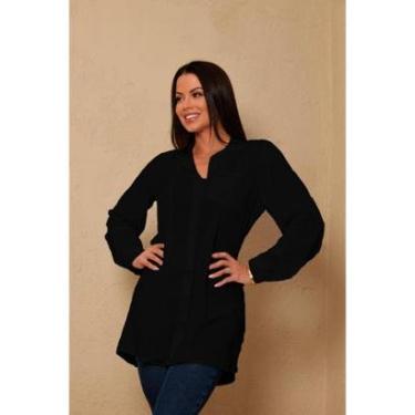 Imagem de Camisão Feminino Chamise Alongada Com Botões e bolso frontal Camisa social de manga Longa-Masculino