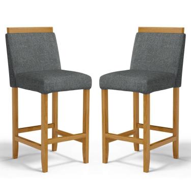 Imagem de Kit Com 2 Banquetas Eloá Madeira Maciça Assento Estofado Para Bancada