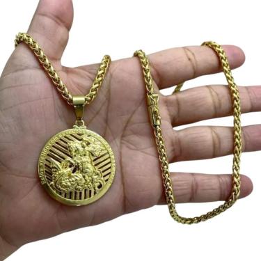 Imagem de Cordão 5Mm Peruano + Pingente São Jorge - Banhado A Ouro