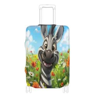 Imagem de Joisal Big Ben in London Capa protetora de mala aprovada pela Tsa para bagagem de 45 a 81 cm, Zebra sorrindo no campo de flores, L 26-28 in