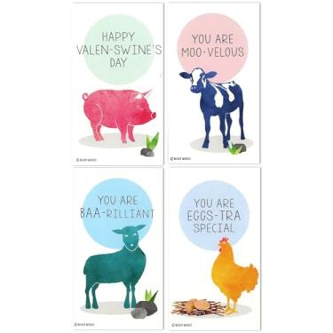 Imagem de Nerdy Words Mini porco ovelha vaca galinha fazenda animal dia dos namorados (cartões tamanho carteira com pequenos envelopes) para o dia dos namorados (conjunto de 24)