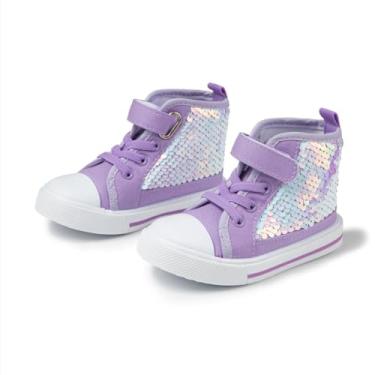 Imagem de Kannior Tênis infantil unissex clássico de lona com lantejoulas, cano alto, sem cadarço, jeans, glitter, casual, brilhante, que muda de cor, sapatos de caminhada, A1 - roxo, 7.5 Toddler