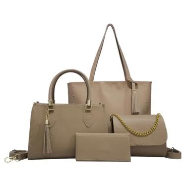 Imagem de Kit Bolsa Feminina Sacola Grande + Bolsa Média + Tira Colo + Carteira (Amêndoa)